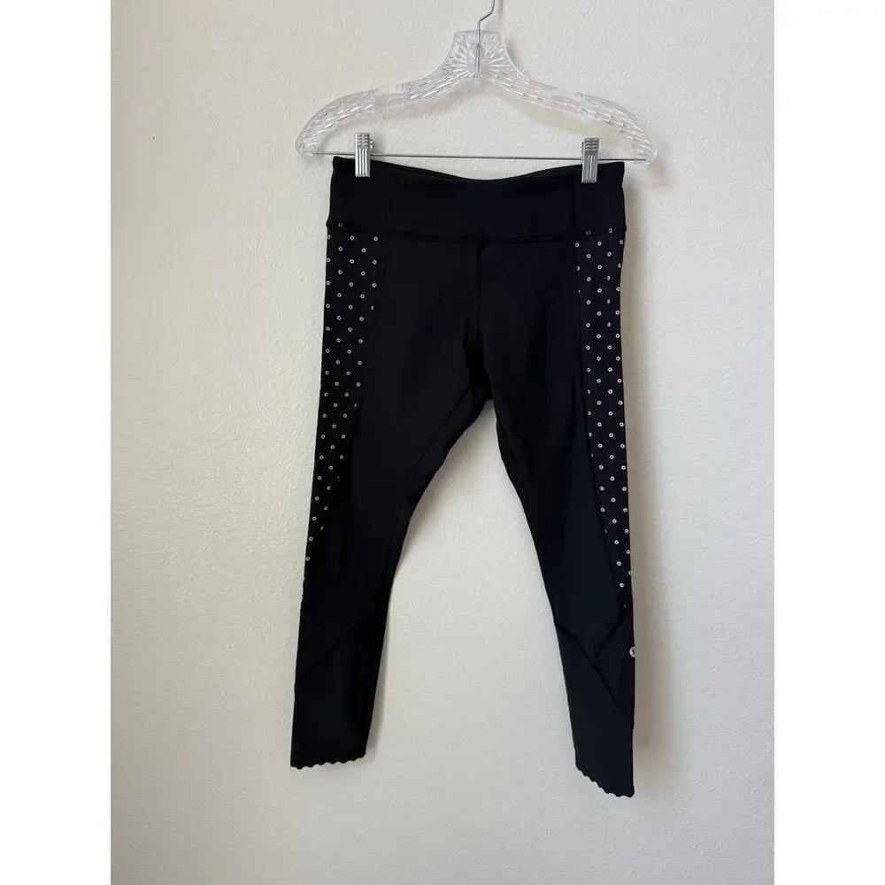Lululemon Tight Stuff Tight Leggings Black Sequin Dot Size 8